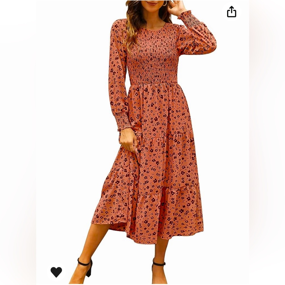 Maggeer Long Sleeve Floral Tiered Midi Dress with Pockets
